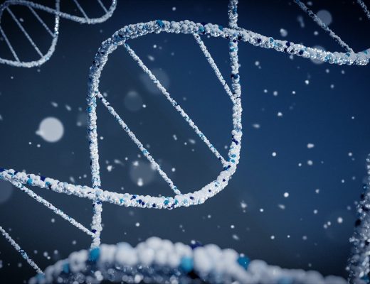 ADN à double hélice sur fond bleu représentant le test de paternité